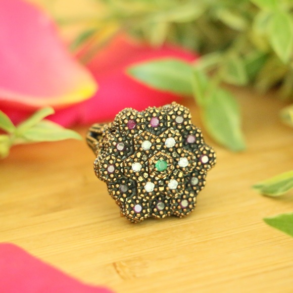 Sterling Silver Ruby, Emerald and Topaz S 7.25 - Picture 7 of 8